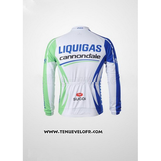 2011 Maillot Ciclismo Liquigas Cannondale Blanc et Vert Manches Longues et Cuissard